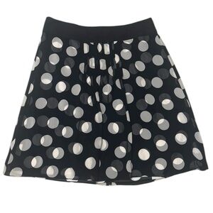 ANN TAYLOR Black Ivory Double Layer Polka Dot Silk Skirt Sz 10 Preppy Prep Party